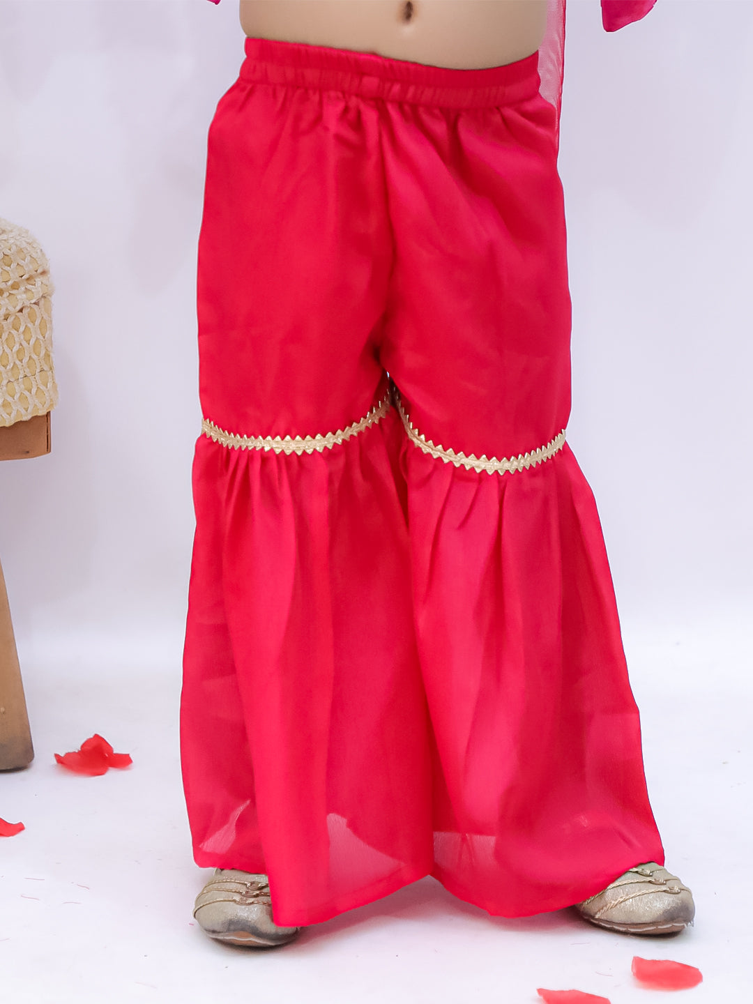 Kid One Sitara Printed Kurti Sharara With Dupatta Set For Girls Red