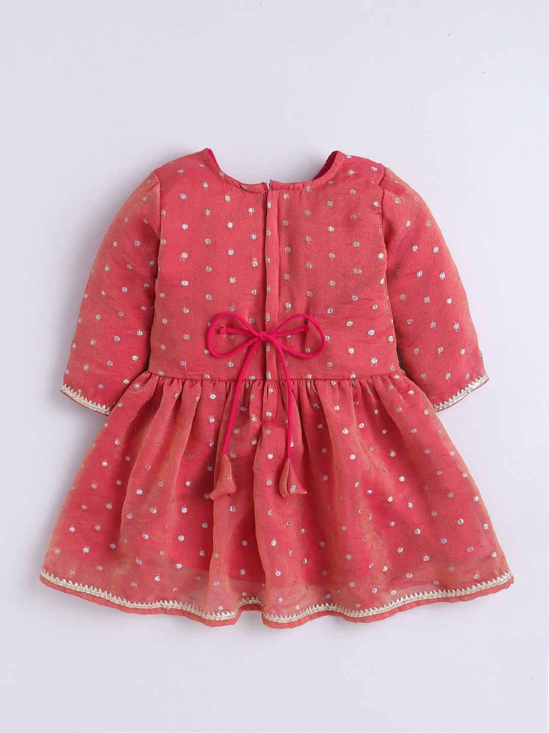 Kid One Woven Full Sleeves Flared Kurti Sharara With Dupatta Set For Girls Peach