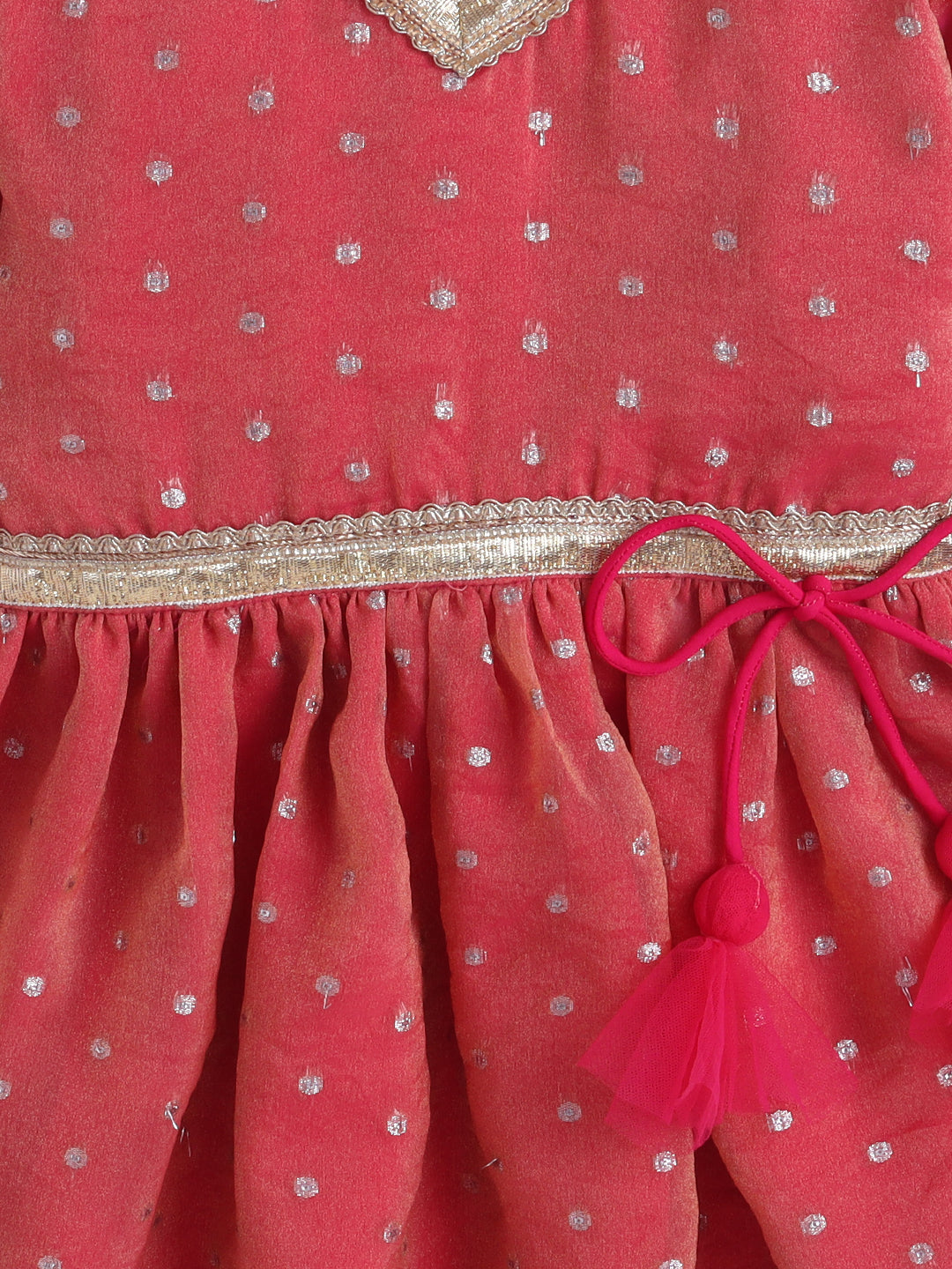 Kid One Woven Full Sleeves Flared Kurti Sharara With Dupatta Set For Girls Peach