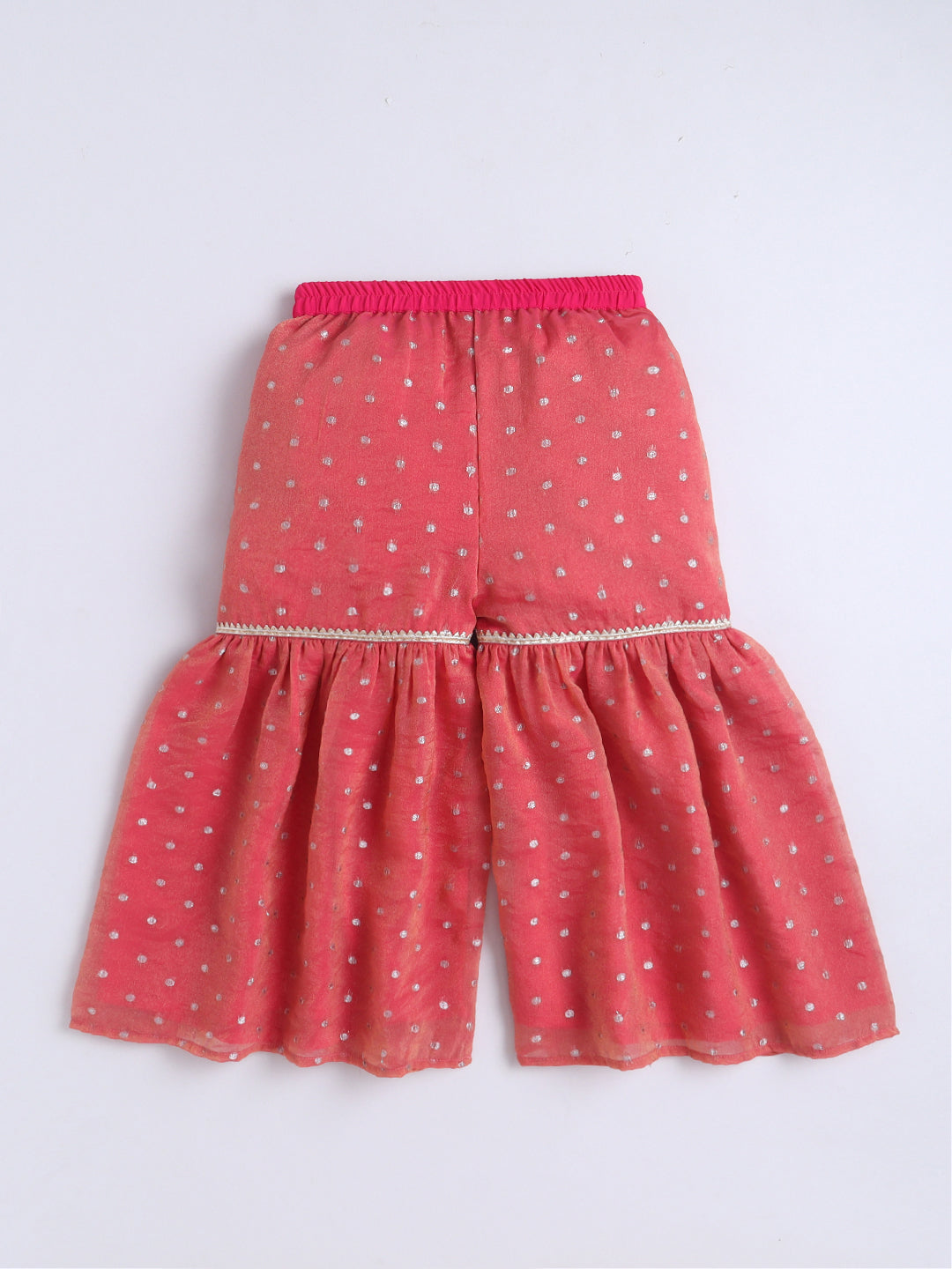 Kid One Woven Full Sleeves Flared Kurti Sharara With Dupatta Set For Girls Peach