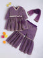 Kid One Woven Full Sleeves Flared Kurti Sharara With Dupatta Set For Girls Purple