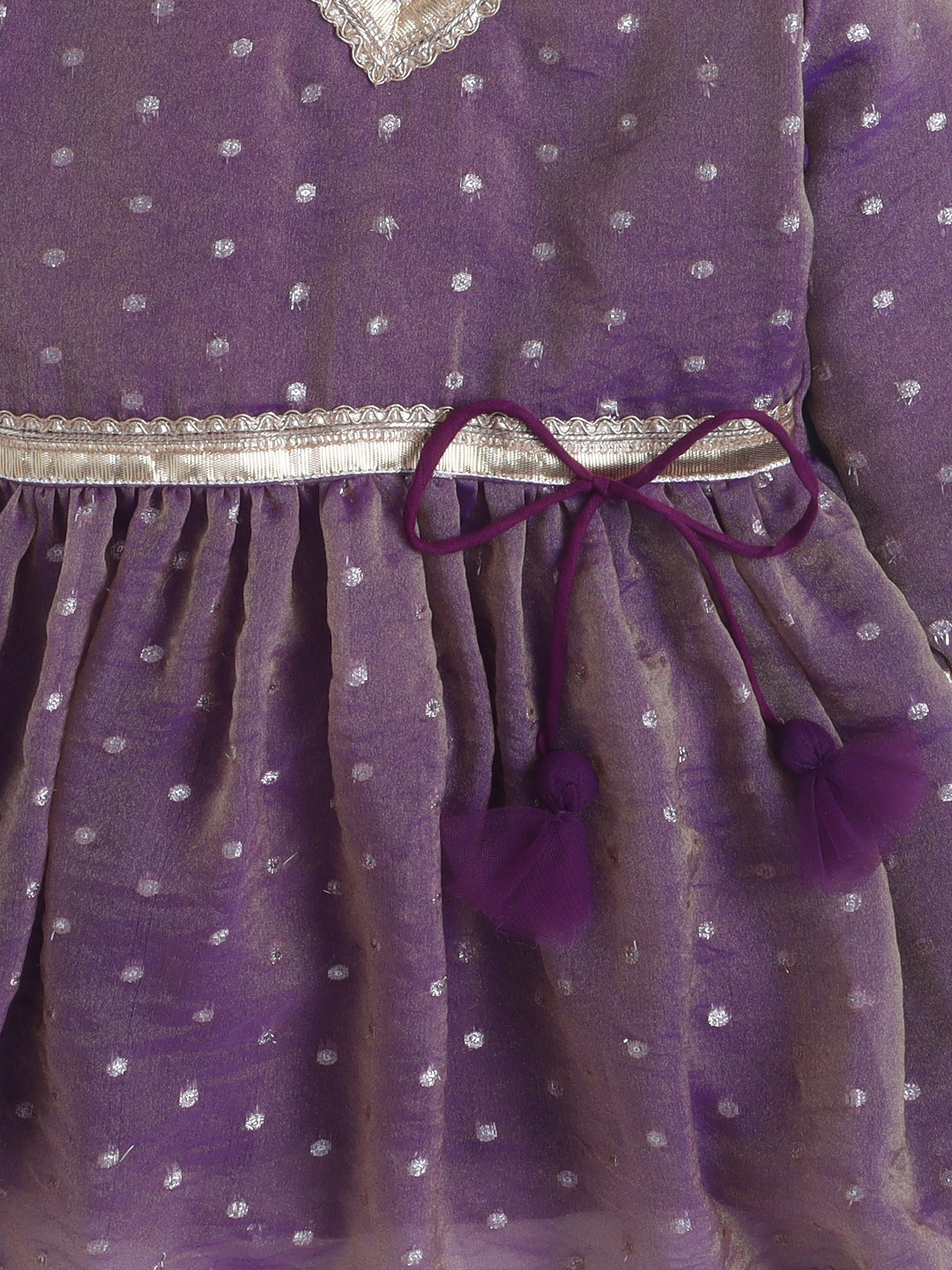 Kid One Woven Full Sleeves Flared Kurti Sharara With Dupatta Set For Girls Purple