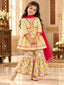 Kid One Floral Full Sleeves Cotton Kurti Sharara With Dupatta Set For Girls Lemon Yellow