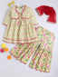 Kid One Floral Full Sleeves Cotton Kurti Sharara With Dupatta Set For Girls Lemon Yellow