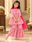 Kid One Floral Full Sleeves Cotton Kurti Sharara With Dupatta Set For Girls Pink