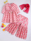 Kid One Floral Full Sleeves Cotton Kurti Sharara With Dupatta Set For Girls Pink