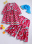 Kid One Floral Full Sleeves Cotton Kurti Sharara With Dupatta Set For Girls Rani Pink