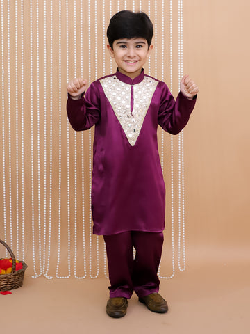 Kid One Mirror Kurta With Pajama Set For Boys Wine