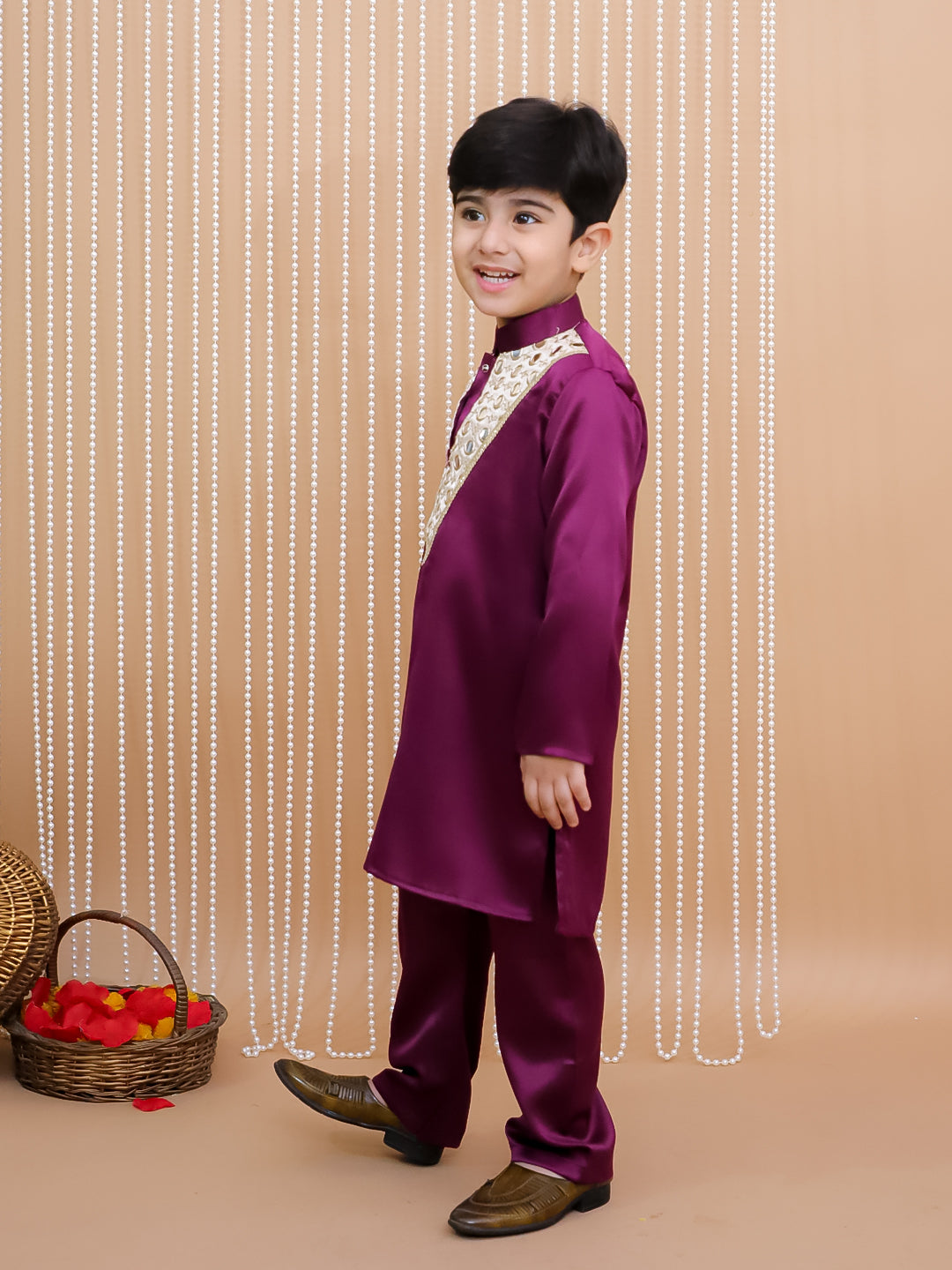 Kid One Mirror Kurta With Pajama Set For Boys Wine