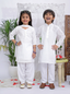 Kid One Chikankari Work Kurti Salwar And Dupatta Set For Girls With Kurta Pyjama Set For Boys - White