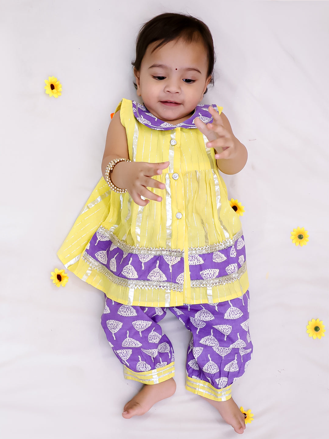 Kid One Sunshine Infants Top With Salwar Set For Girls Yellow
