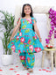 Kid One Floral Peplum Top With Afgani Salwar Set For Girls Turquoise