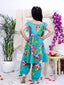 Kid One Floral Peplum Top With Afgani Salwar Set For Girls Turquoise