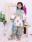 Kid One Phool Bahar Pure Cotton Printed Kurti Salwar With Dupatta For Girls Blue
