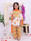 Kid One Phool Bahar Pure Cotton Printed Kurti Salwar With Dupatta For Girls Orange