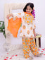 Kid One Phool Bahar Pure Cotton Printed Kurti Salwar With Dupatta For Girls Orange