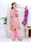 Kid One Mirror Work Embroidered Kurti Salwar With Dupatta Set For Girls Pink