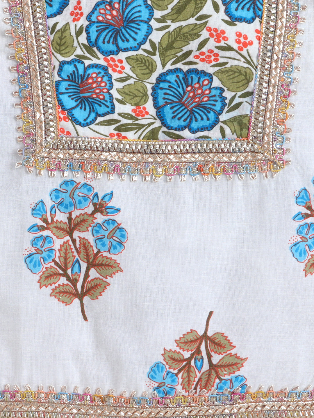 Kid One Infants Phool Bahar Pure Cotton Printed Kurti Salwar With Dupatta For Girls Blue