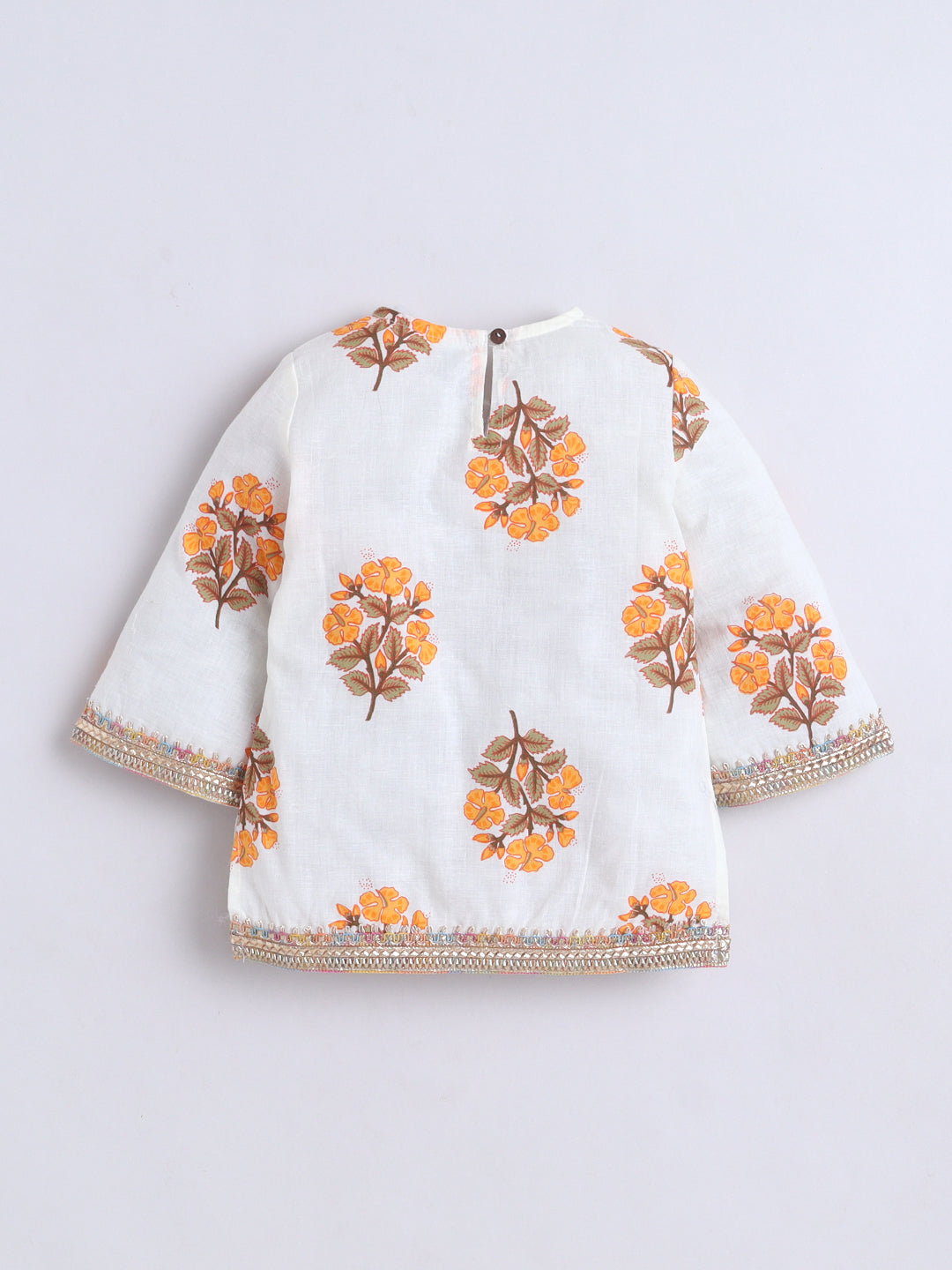 Kid One Infants Phool Bahar Pure Cotton Printed Kurti Salwar With Dupatta For Girls Orange