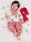 Kid One Infants Phool Bahar Pure Cotton Printed Kurti Salwar With Dupatta For Girls Pink