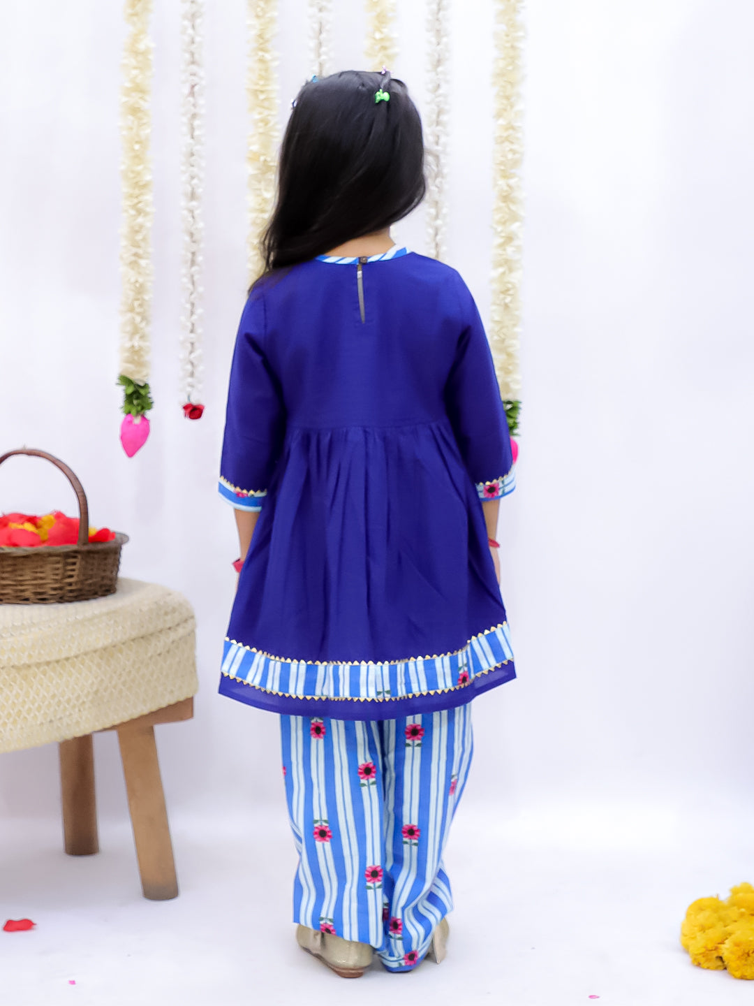 Kid One Om Embroidered Kurti With Salwar Set For Girls Blue