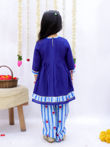 Kid One Om Embroidered Kurti With Salwar Set For Girls Blue