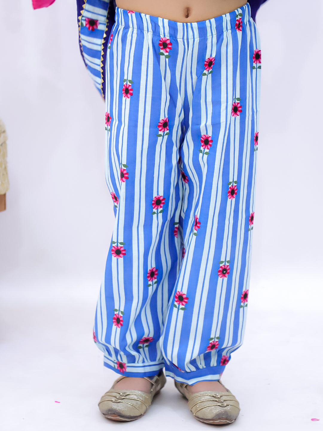 Kid One Om Embroidered Kurti With Salwar Set For Girls Blue