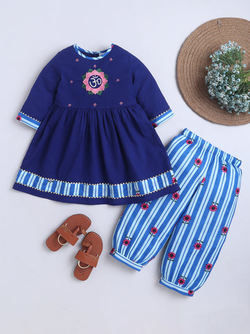 Kid One Infants Om Embroidered Kurti With Salwar Set For Girls Blue