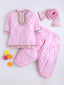 Kid One Stripes Full Sleeves Cotton Kurti Salwar With Dupatta Set For Girls Light Pink