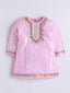 Kid One Stripes Full Sleeves Cotton Kurti Salwar With Dupatta Set For Girls Light Pink