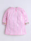 Kid One Stripes Full Sleeves Cotton Kurti Salwar With Dupatta Set For Girls Light Pink