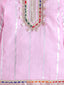 Kid One Stripes Full Sleeves Cotton Kurti Salwar With Dupatta Set For Girls Light Pink