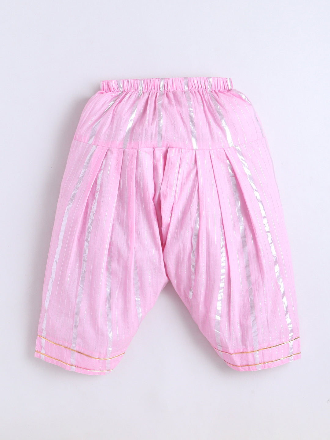 Kid One Stripes Full Sleeves Cotton Kurti Salwar With Dupatta Set For Girls Light Pink
