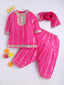 Kid One Stripes Full Sleeves Cotton Kurti Salwar With Dupatta Set For Girls Pink