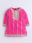 Kid One Stripes Full Sleeves Cotton Kurti Salwar With Dupatta Set For Girls Pink