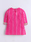 Kid One Stripes Full Sleeves Cotton Kurti Salwar With Dupatta Set For Girls Pink