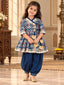 Kid One Ikkat Print Cotton Kurti With Salwar Set Blue