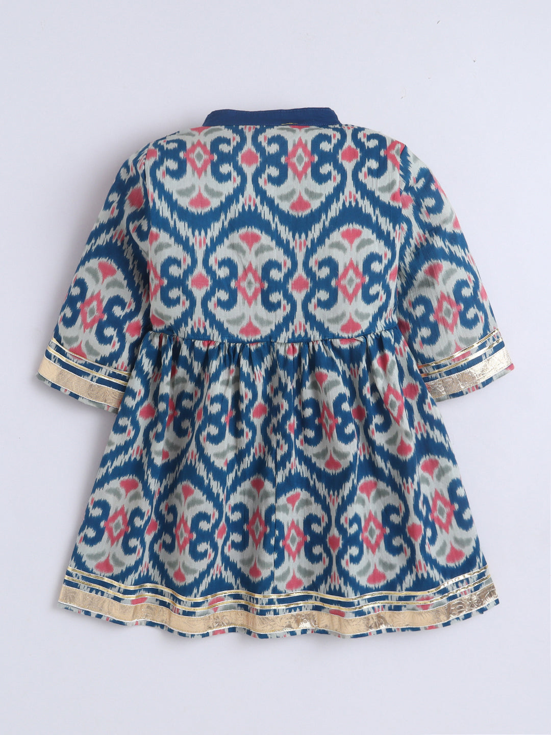Kid One Ikkat Print Cotton Kurti With Salwar Set Blue
