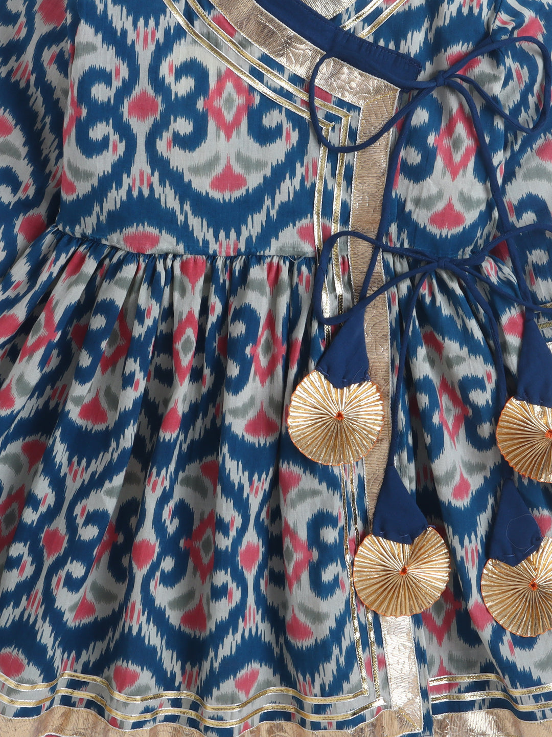 Kid One Ikkat Print Cotton Kurti With Salwar Set Blue