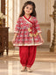 Kid One Ikkat Print Cotton Kurti With Salwar Set Red