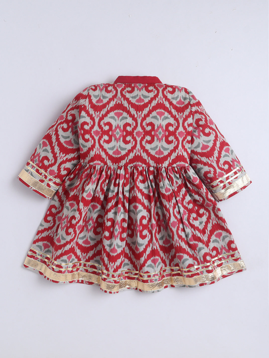 Kid One Ikkat Print Cotton Kurti With Salwar Set Red