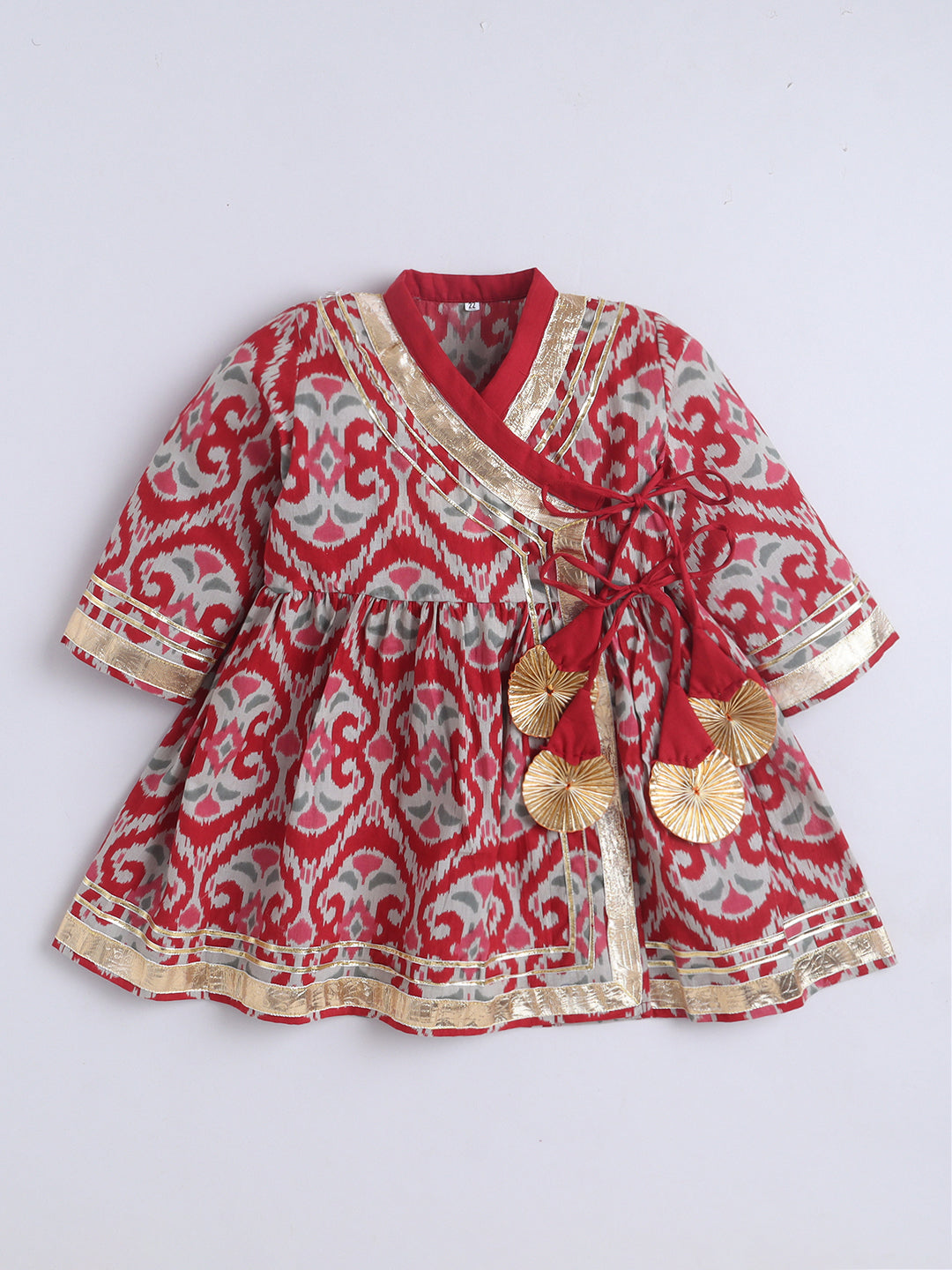 Kid One Infants Ikkat Print Cotton Kurti With Salwar Set Red