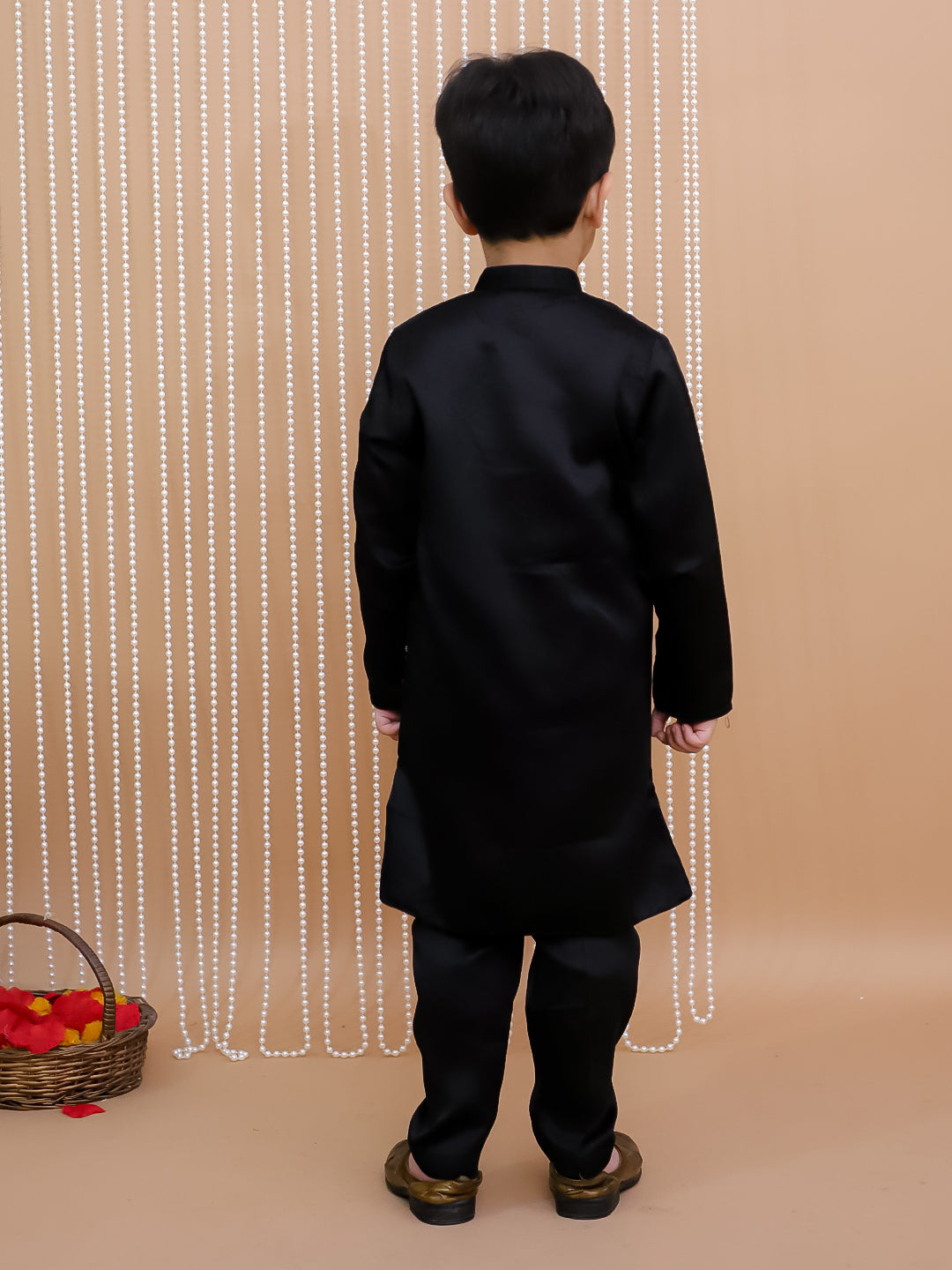 Kid One Embroidered Sherwani Kurta Pajama Set Black For Boys