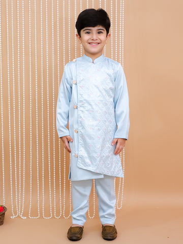 Kid One Embroidered Sherwani Kurta Pajama Set For Boys Blue