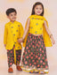 KID1 Leela Choli with Printed Lehenga & Crushed Dupatta For Girls With Morpankh Embroidered Dhoti Set For Boys - Yellow