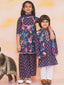 KID1 Naaz Kurti Sharara Set For Girls With Nawab Long Jacket Kurta Set For Boys - Navy Blue