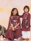 KID1 Naaz Kurti Sharara Set For Girls With Nawab Long Jacket Kurta Set For Boys - Wine