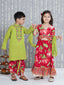 KID1 Floral Top With Lehenga Dupatta Set For Girls and Flower Embroidered Kurta With Dhoti Set For Boys - Pink & Green