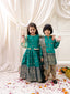 KID1 Sequins Cape Gown Pattu For Girl With Thala Silk Scarve Sherwani Dhoti Set For Boys - Green