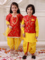 KID1 Jacquard Kurti Dhoti With Dupatta For Girls With Royal Kurta Dhoti With Jacket For Boys - Yellow